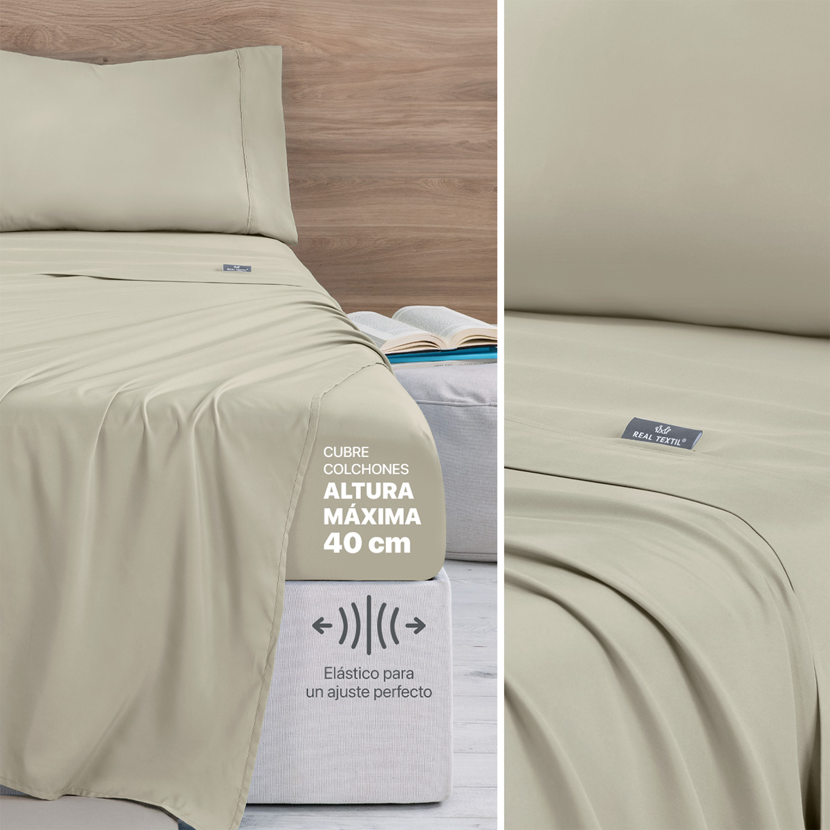 Foto 5 | Set De Edredón Ligero Con Fundas De Almohada Y Set De Sábanas, Real Textil Queen Size Khaki-beige Doble Vista