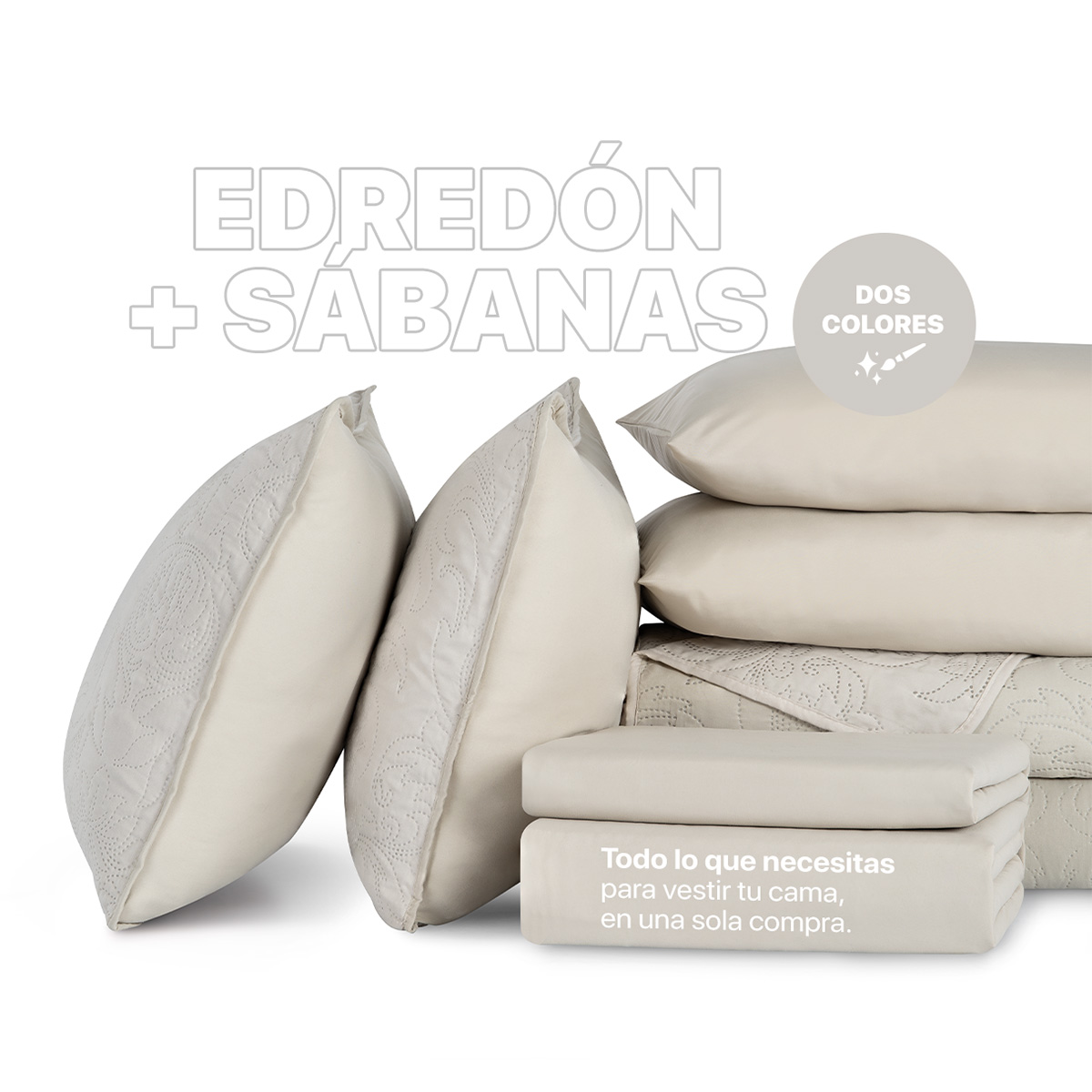 Foto 6 | Set De Edredón Ligero Con Fundas De Almohada Y Set De Sábanas, Real Textil Queen Size Khaki-beige Doble Vista