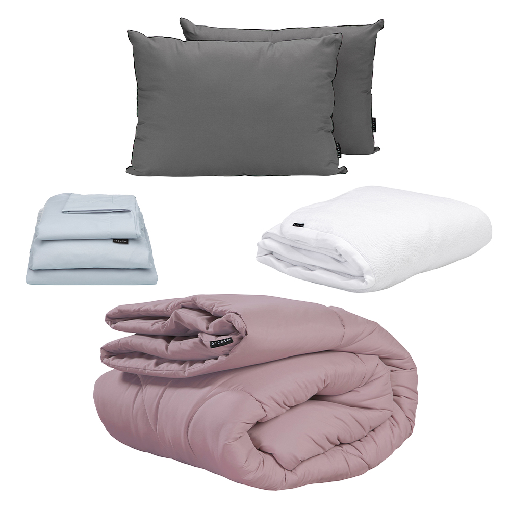 Edredon Homy Lila + Protector Cloud + Sabanas Softy Platino + Almohada 2-pack King Size