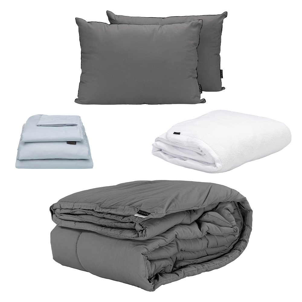 Foto 2 pulgar | Edredon Homy Gris + Protector Cloud + Sabanas Softy Platino + Almohada 2-pack Queen Size