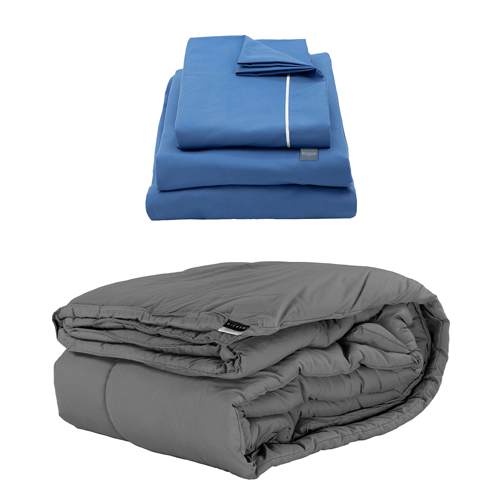 Edredón Dicasa Gris Oxford + Sábanas Royal Azul Medio Queen Size