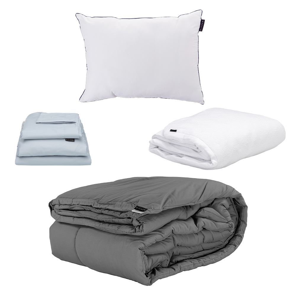 Foto 2 pulgar | Edredon Homy Gris + Protector Cloud + Sabanas Softy Platino + Almohada One Individual