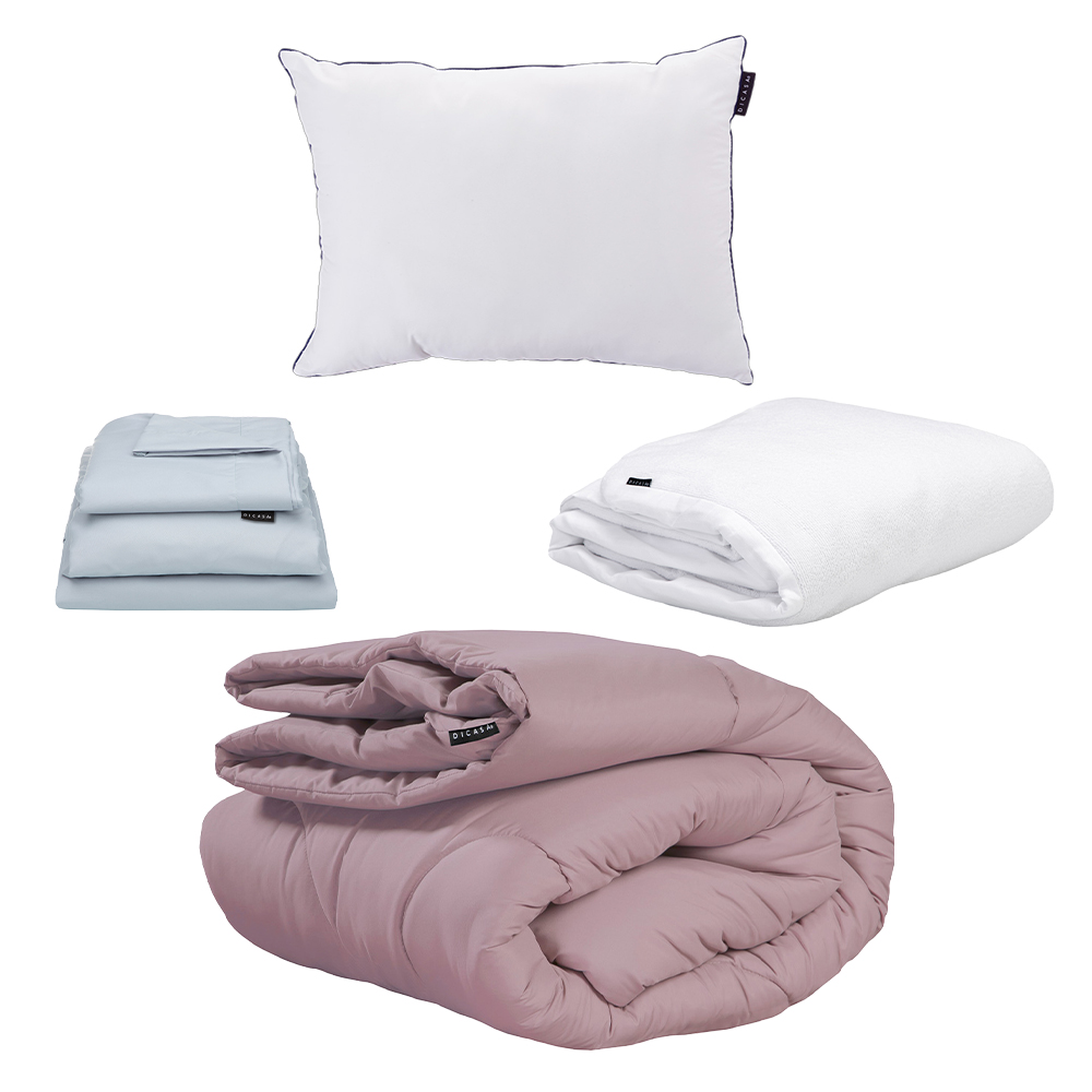 Edredon Homy Lila + Protector Cloud + Sabanas Softy Platino + Almohada One Individual