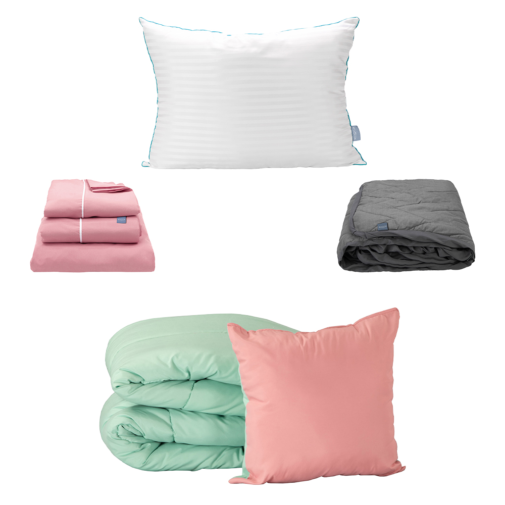 Set de Edredón Doble Vista Rosa Menta + Sábanas Royal Rosa + Protector Lux + Almohada Royal Individual