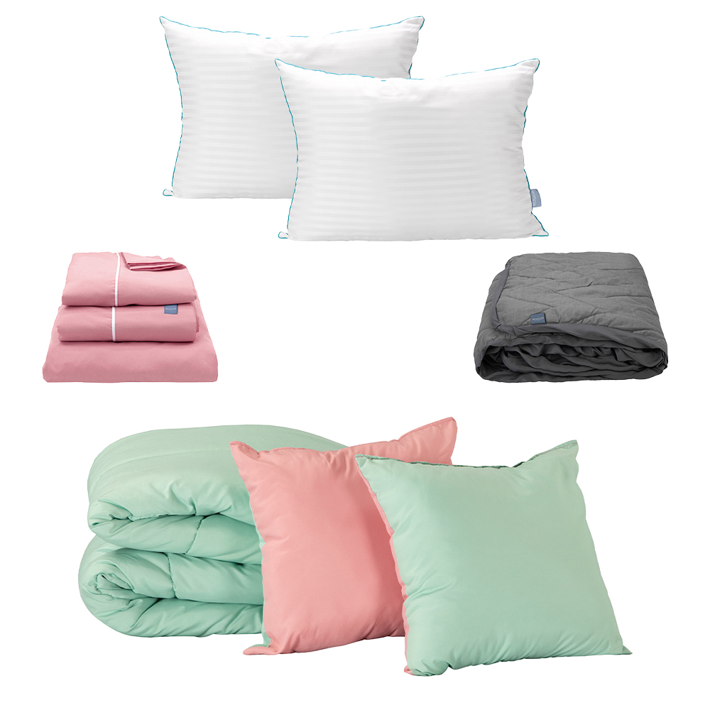 Set de Edredón Doble Vista Rosa Menta + Sábanas Royal Rosa + Protector Lux + Almohada Royal Twin King Size