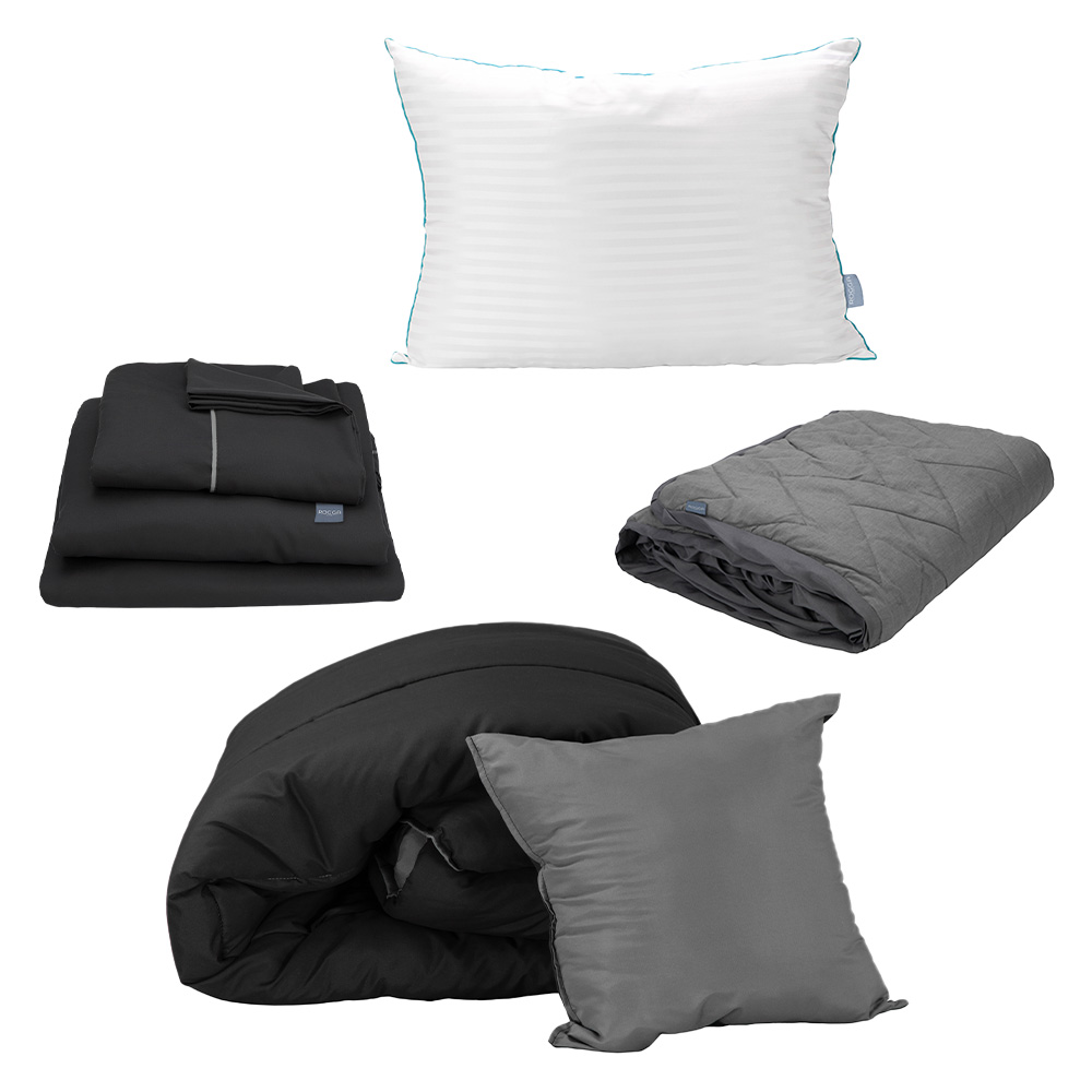 Foto 1 | Set de Edredón Doble Vista Negro-Gris + Sábanas Royal Negro + Protector Lux + Almohada Royal Individual