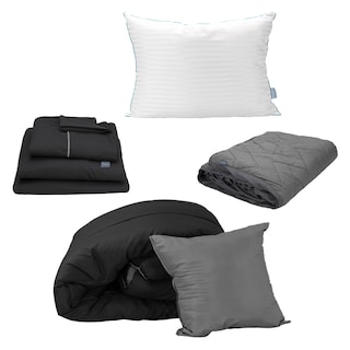 Foto 1 | Set de Edredón Doble Vista Negro-Gris + Sábanas Royal Negro + Protector Lux + Almohada Royal Individual