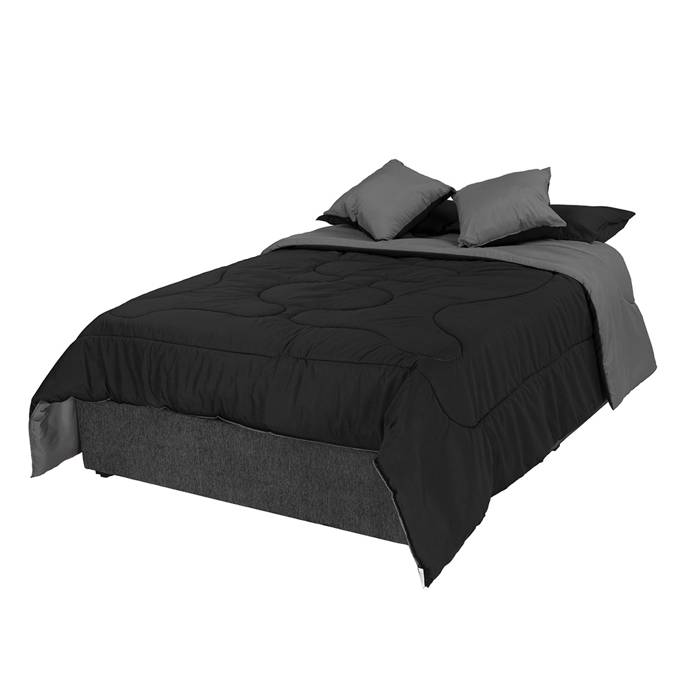 Foto 4 pulgar | Set de Edredón Doble Vista Negro-Gris + Sábanas Royal Negro + Protector Lux + Almohada Royal Individual