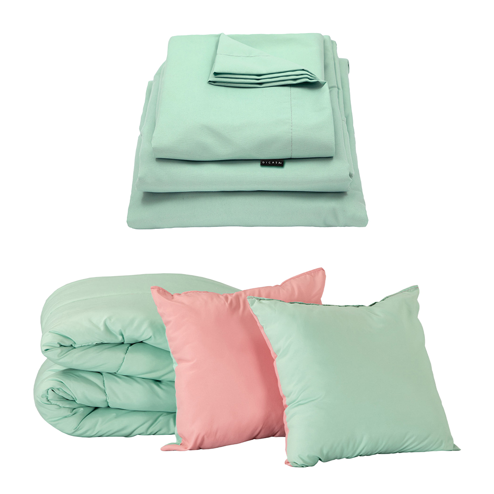 Foto 1 | Set de Edredón Doble Vista Rosa-Menta + Sábanas Softy Menta Matrimonial