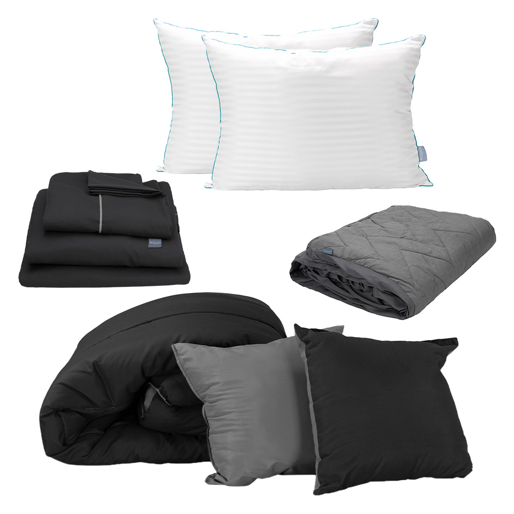Foto 1 | Set de Edredón Doble Vista Negro-Gris + Sábanas Royal Negro + Protector Lux + Almohada Royal Twin King Size