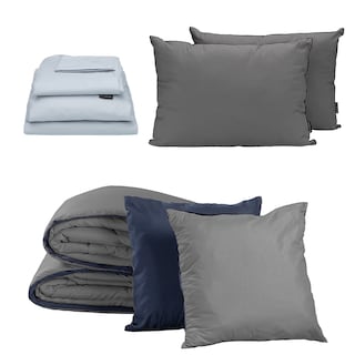 Foto 1 | Set de Edredón Doble Vista Azul-Gris + Sábanas Softy Platino + Almohada 2-packking Size