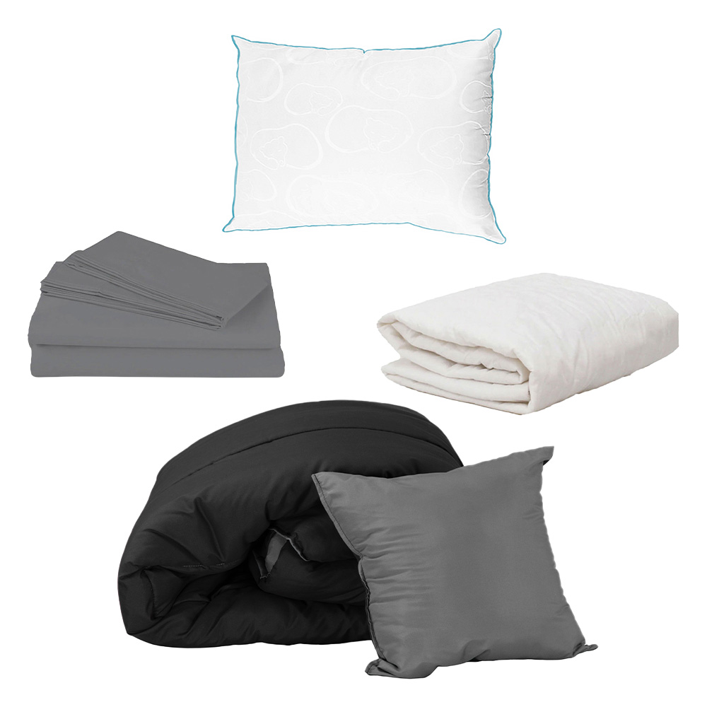 Foto 2 pulgar | Set De Edredon Doble Vista Negro-gris + Sabanas Basic Gris + Protector Ultra + Almohada Osos Individual