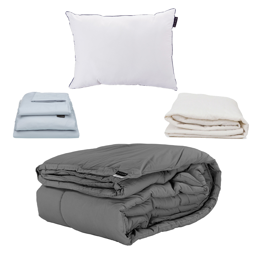 Edredon Gris + Sabanas Softy Platino + Protector Ultra + Almohada One Individual