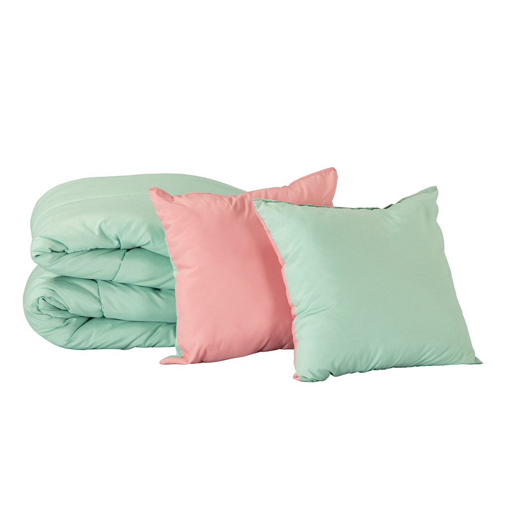 Foto 3 pulgar | Set De Edredon Doble Vista Rosa-menta+ Protector Ultra + Sabanas Softy Menta + Almohada 2-pack King Size