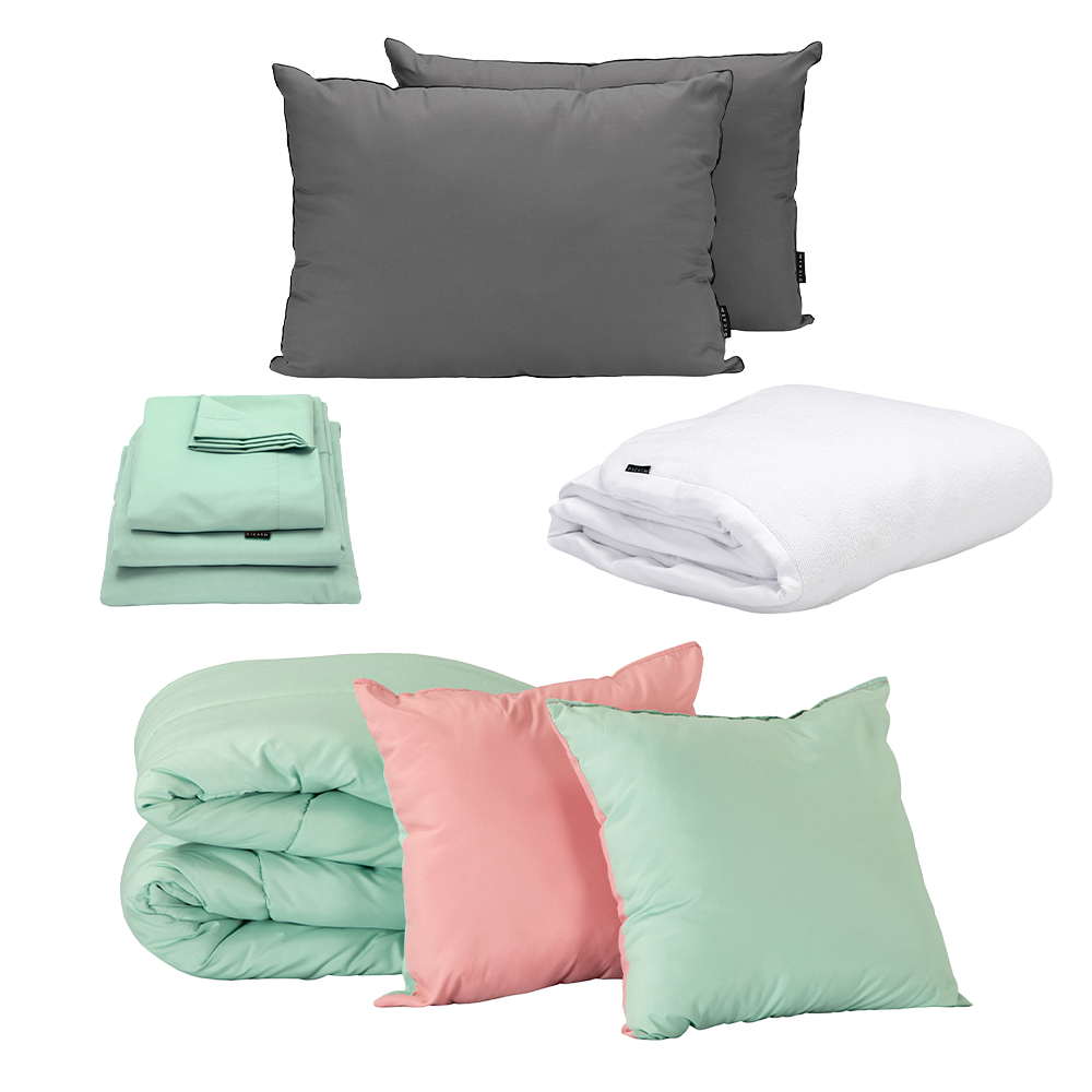 Foto 1 | Set De Edredon Doble Vista Rosa-menta + Protector Ultra + Sabanas Softy Menta + Almohada 2-pack Matrimonial