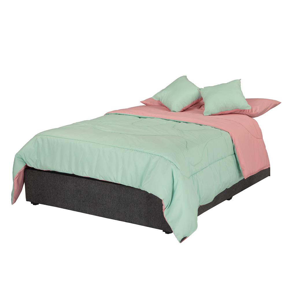 Foto 5 pulgar | Set De Edredon Doble Vista Rosa-menta + Protector Ultra + Sabanas Softy Menta + Almohada 2-pack Matrimonial