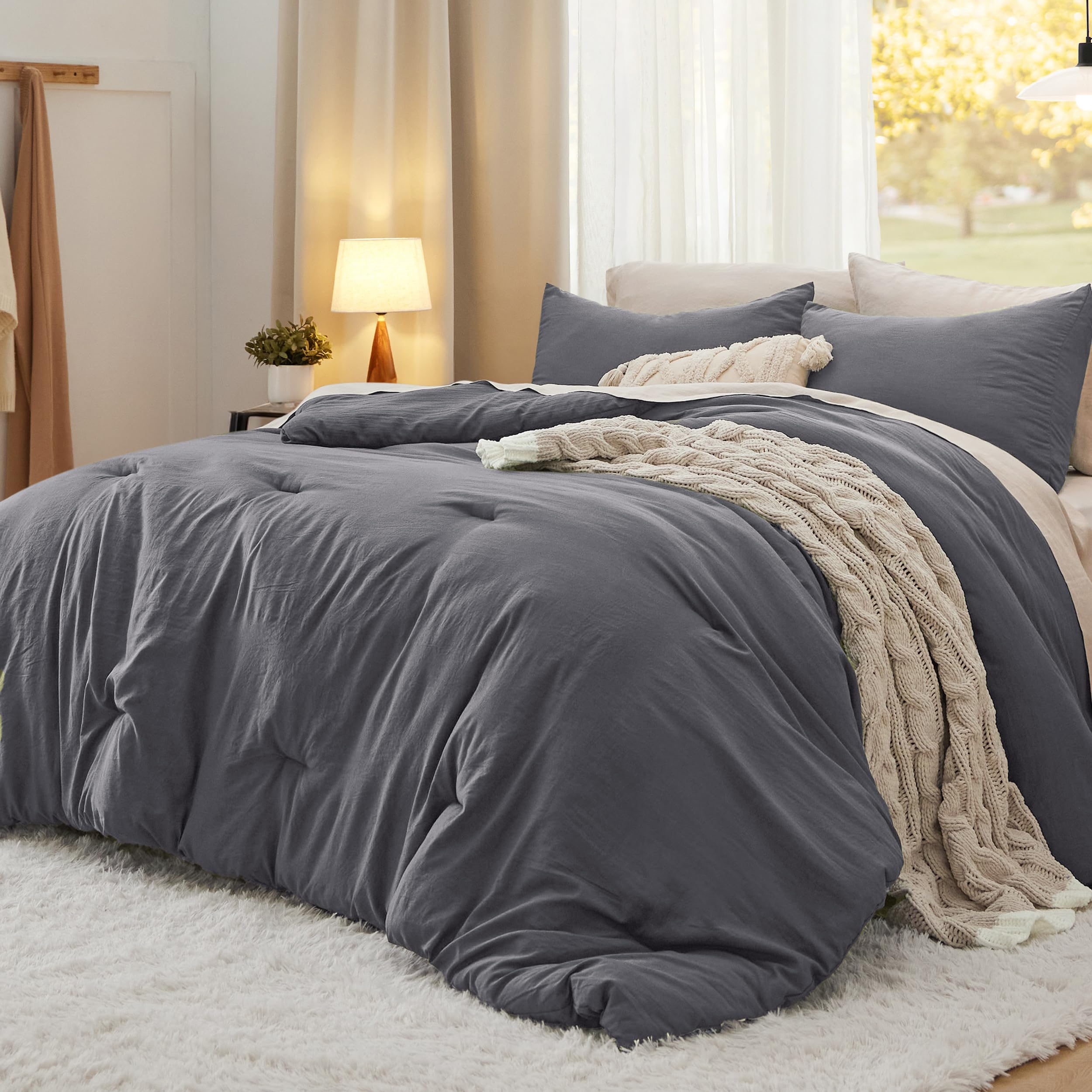 Foto 1 | Juego de Edredón Bedsure King Size Gris Oscuro 3 Piezas - Venta Internacional