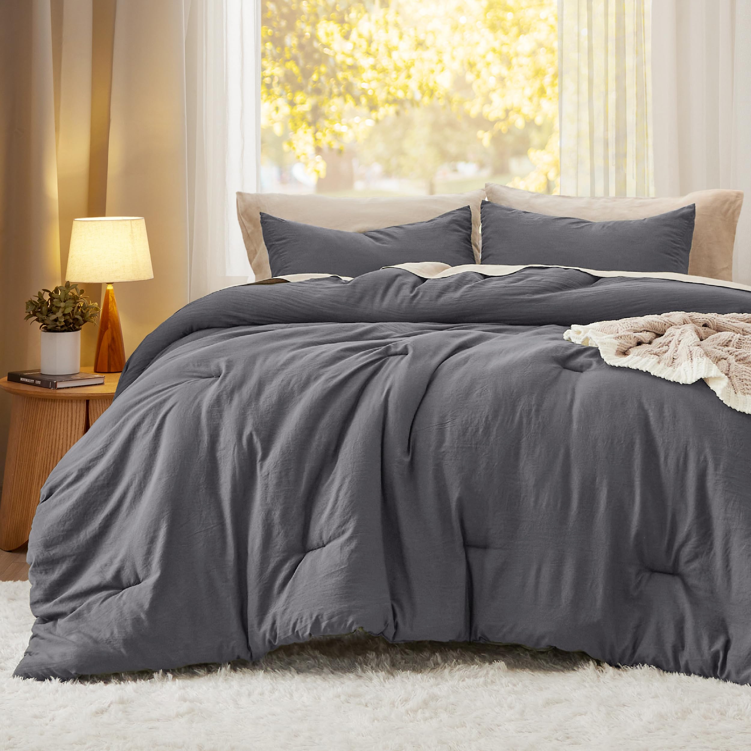 Foto 3 pulgar | Juego de Edredón Bedsure King Size Gris Oscuro 3 Piezas - Venta Internacional