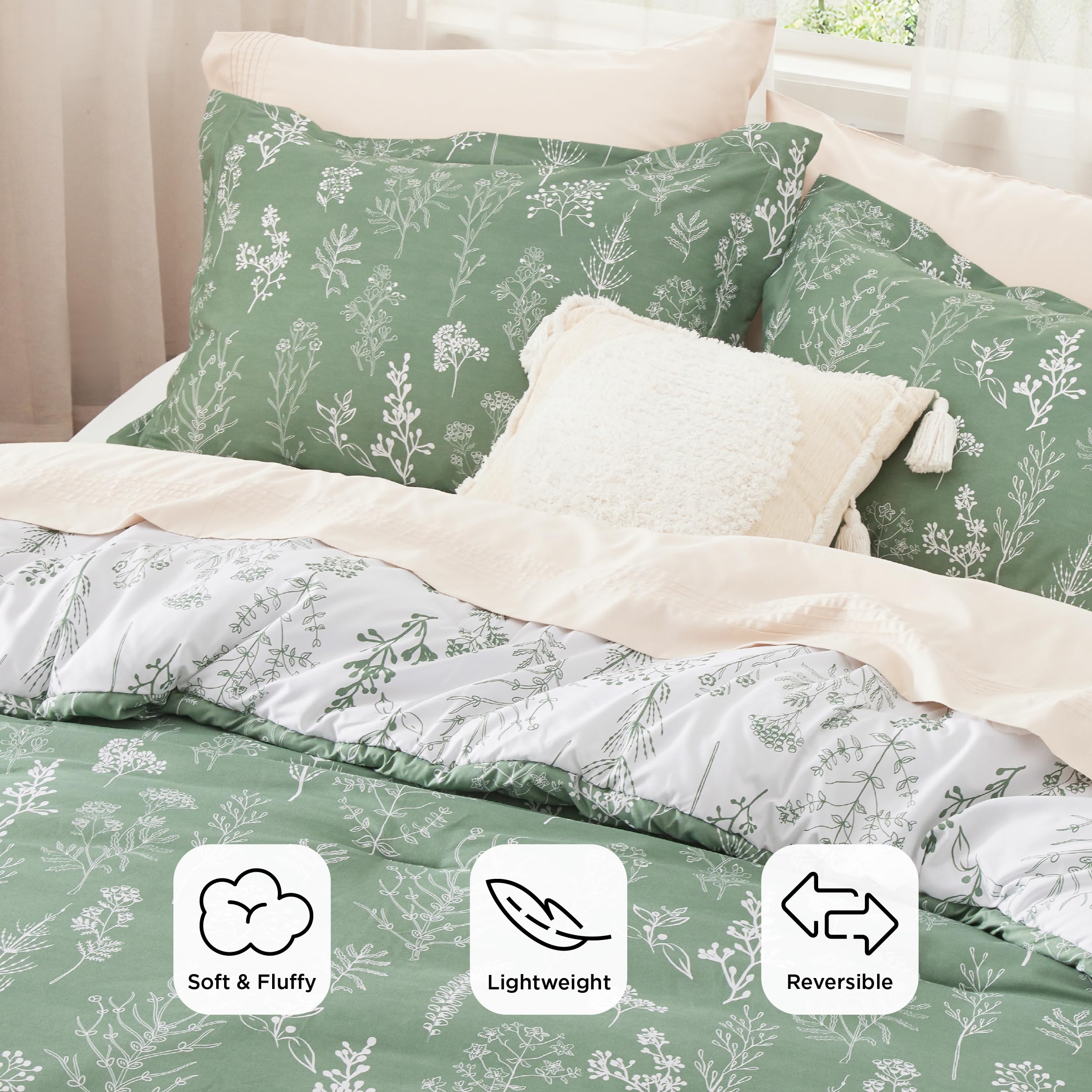 Foto 4 pulgar | Juego de Edredón Bedsure Queen Verde con 2 Fundas de Almohada - Venta Internacional