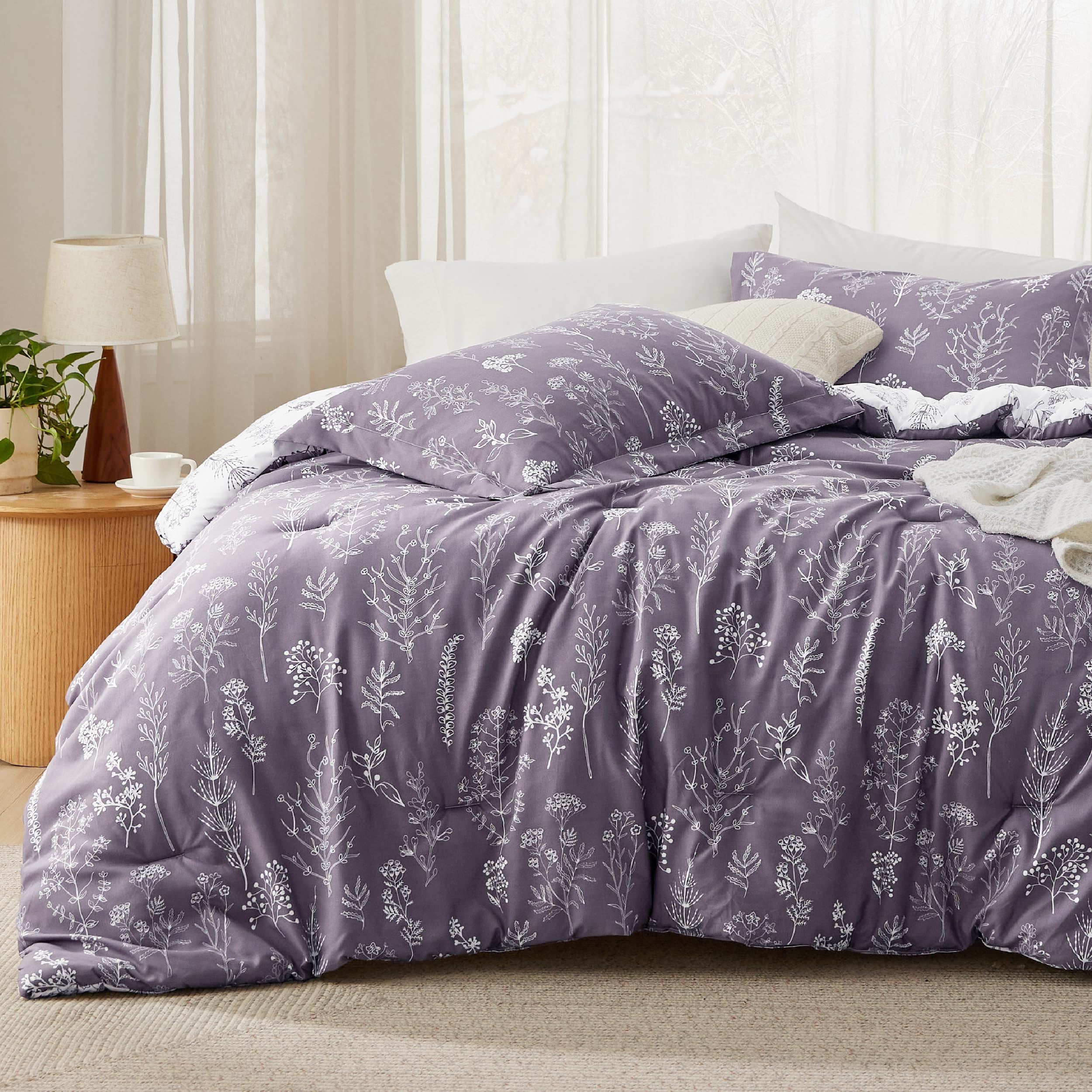 Foto 1 | Juego de Edredón Bedsure Queen Morado Grisáceo con 3 Piezas - Venta Internacional