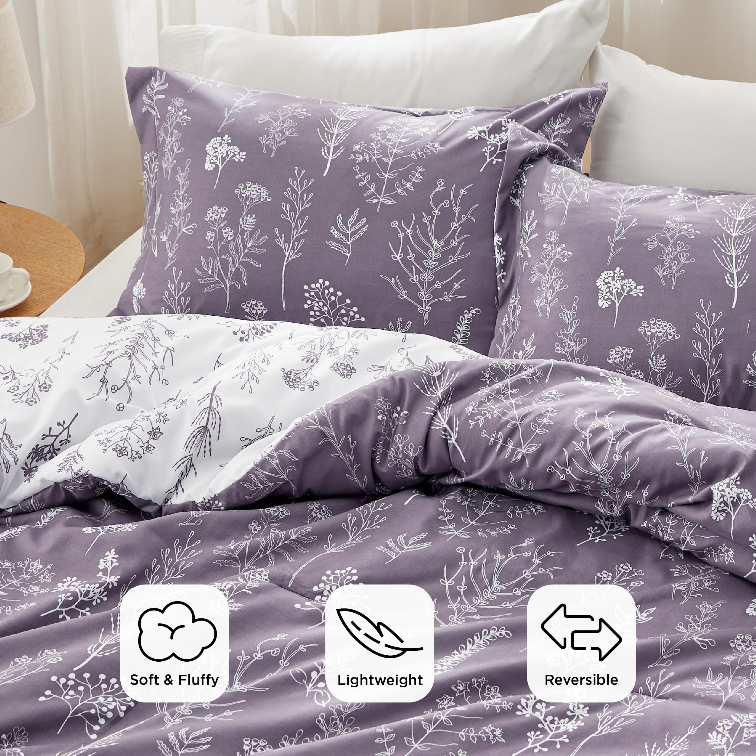 Foto 4 pulgar | Juego de Edredón Bedsure Queen Morado Grisáceo con 3 Piezas - Venta Internacional