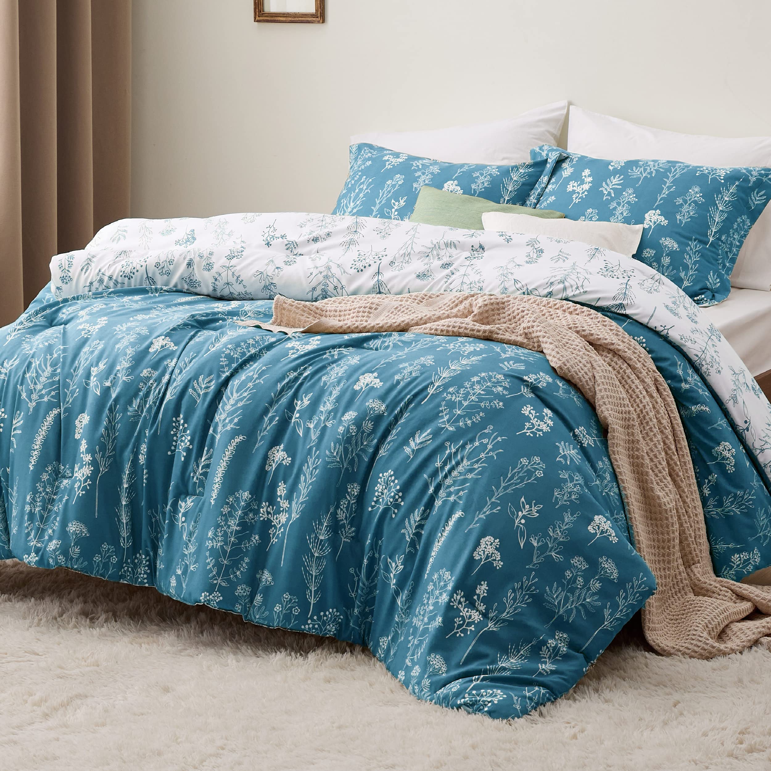 Foto 2 pulgar | Juego de Edredón Bedsure Queen Azul con Estampado Floral 3 Piezas - Venta Internacional