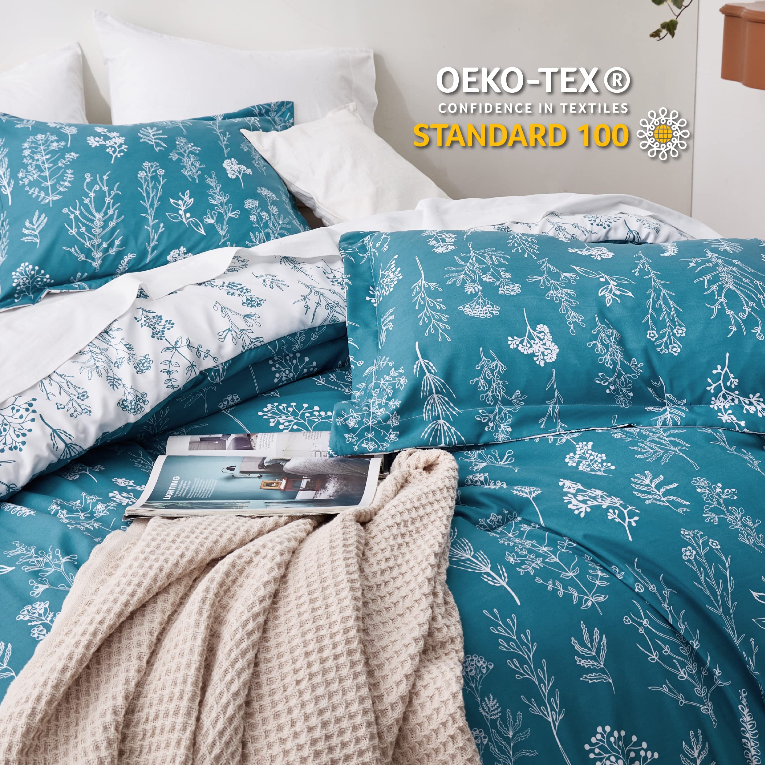 Foto 5 pulgar | Juego de Edredón Bedsure Queen Azul con Estampado Floral 3 Piezas - Venta Internacional