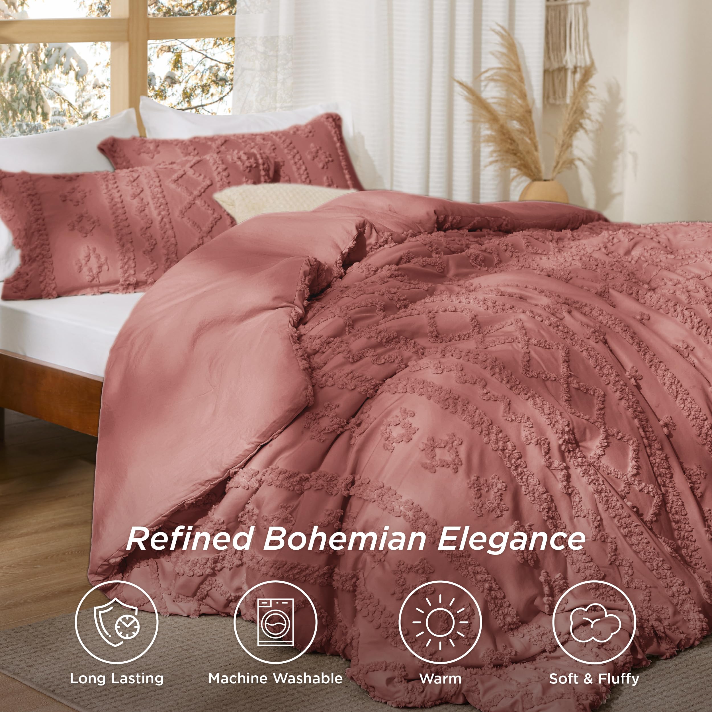 Foto 3 pulgar | Juego de Edredón Bedsure Estilo Bohemio Queen Size Rosa Grisáceo 3 Piezas - Venta Internacional