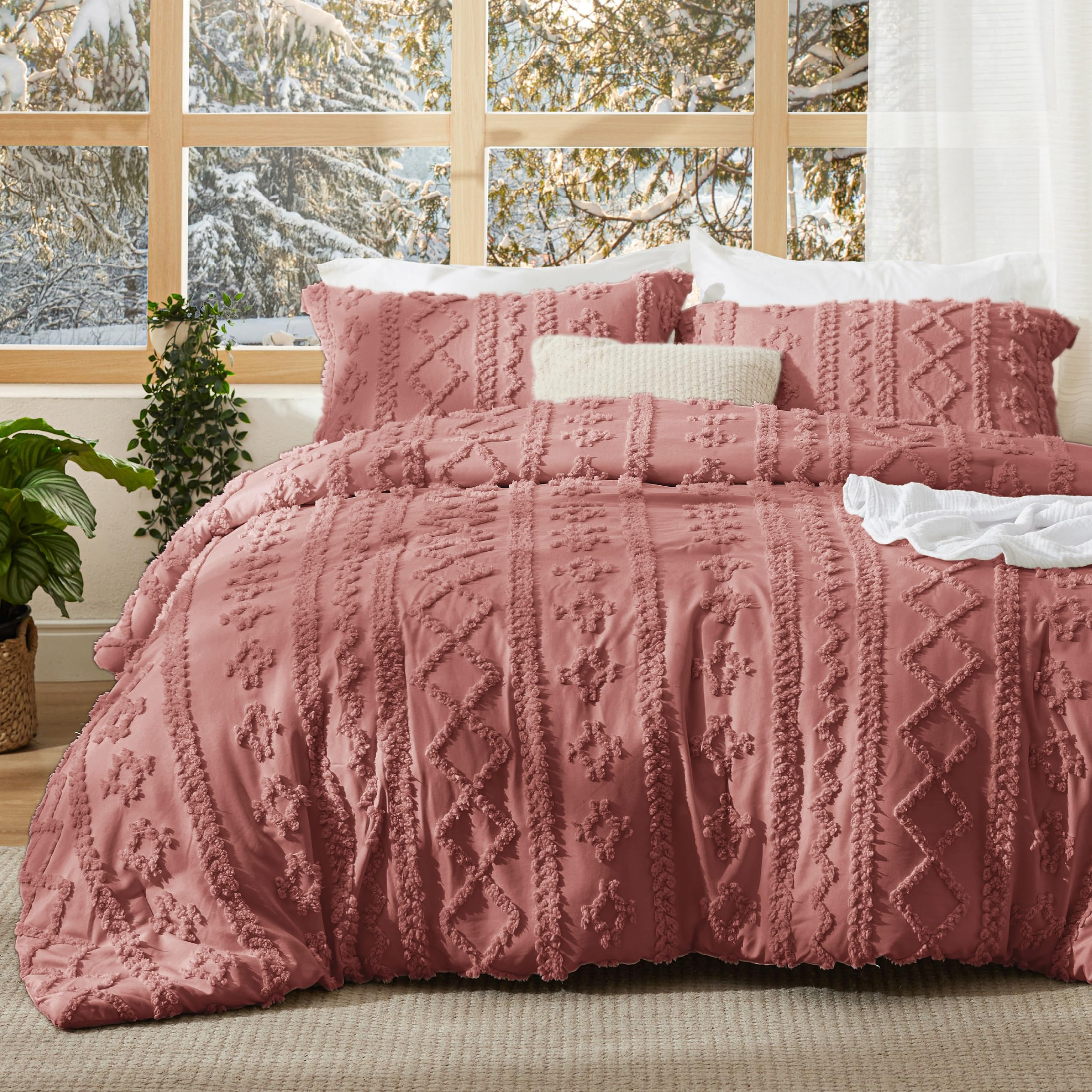 Foto 4 pulgar | Juego de Edredón Bedsure Estilo Bohemio Queen Size Rosa Grisáceo 3 Piezas - Venta Internacional
