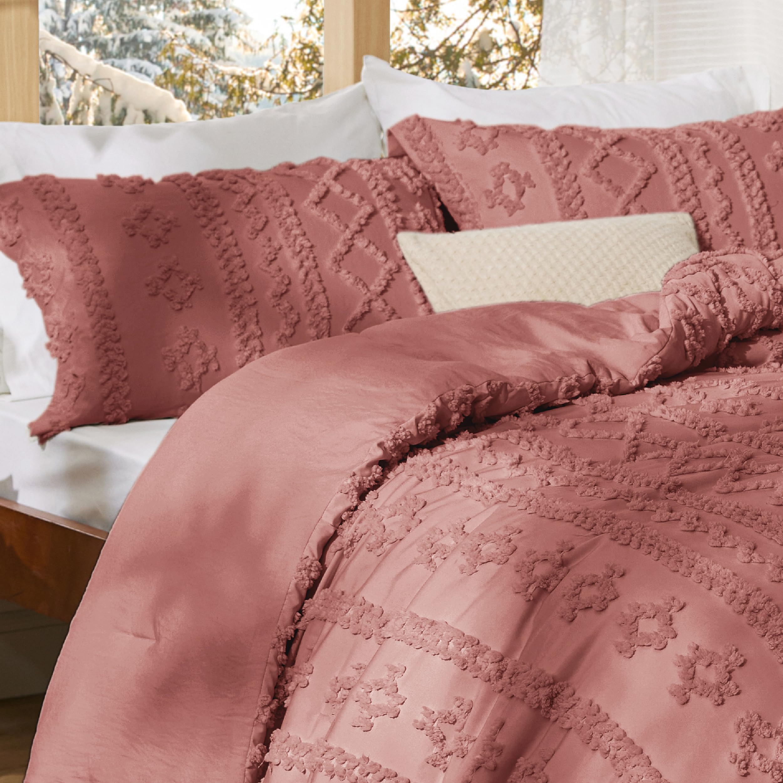 Foto 6 pulgar | Juego de Edredón Bedsure Estilo Bohemio Queen Size Rosa Grisáceo 3 Piezas - Venta Internacional