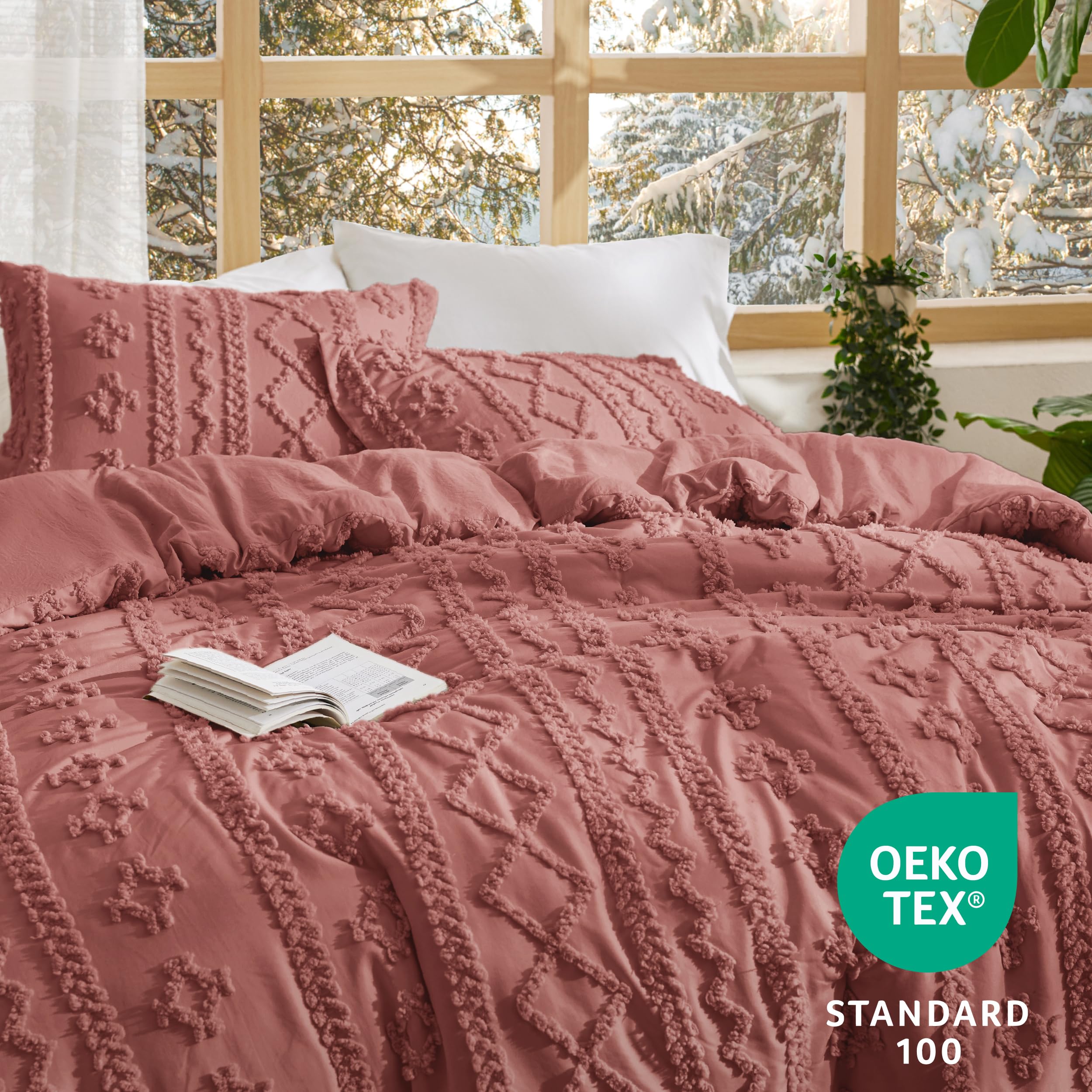 Foto 6 | Juego de Edredón Bedsure Estilo Bohemio Queen Size Rosa Grisáceo 3 Piezas - Venta Internacional