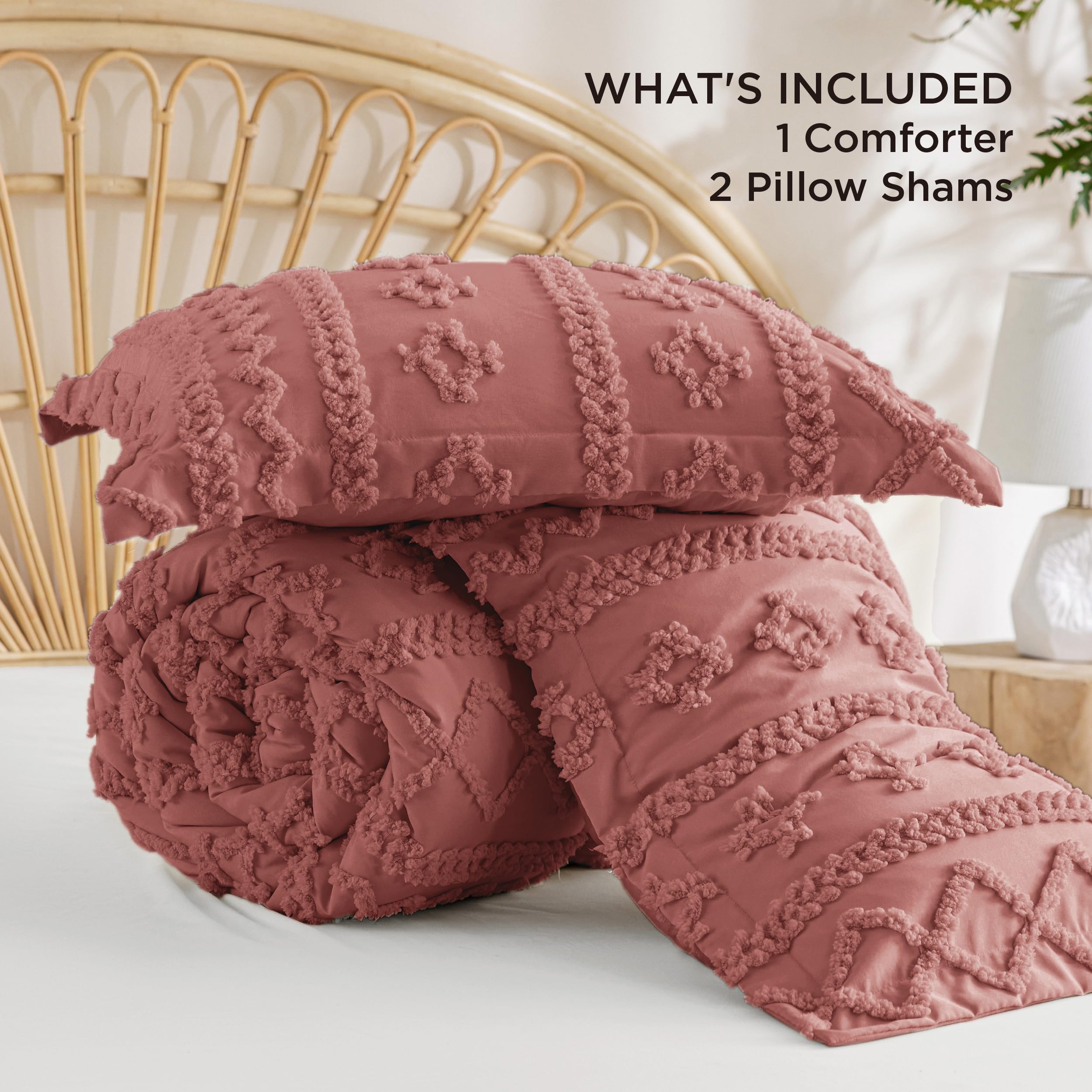 Foto 7 | Juego de Edredón Bedsure Estilo Bohemio Queen Size Rosa Grisáceo 3 Piezas - Venta Internacional
