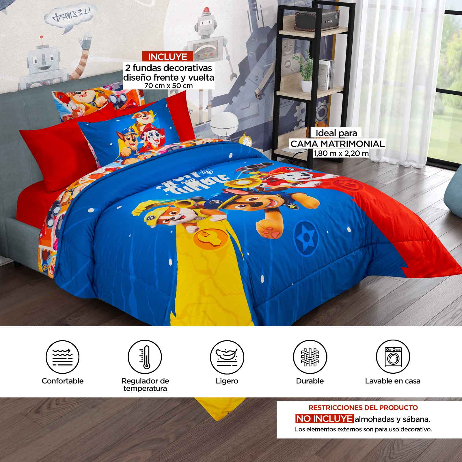Foto 8 | Set De Edredón Microfibra Matrimonial Paw Patrol Ruff