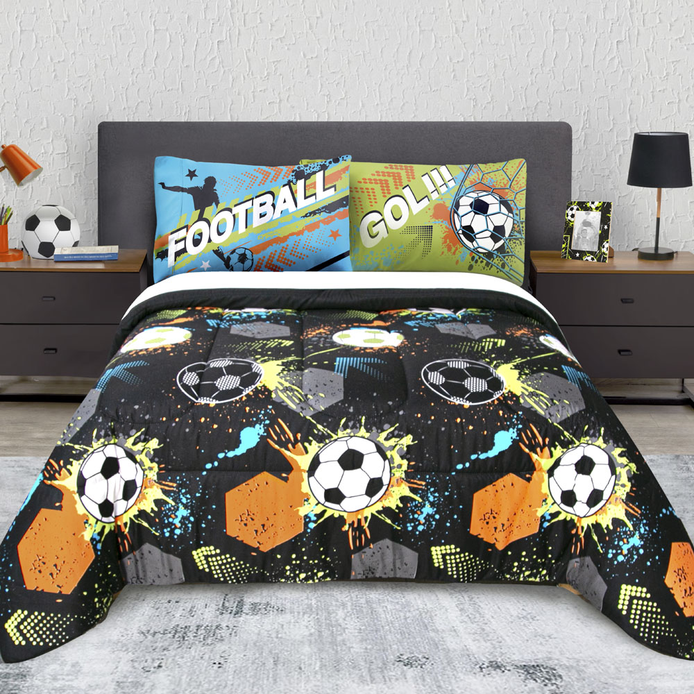 Foto 4 pulgar | Edredón Con Sábanas Matrimonial Con Fundas Decorativas Negro Dos Vistas Balones