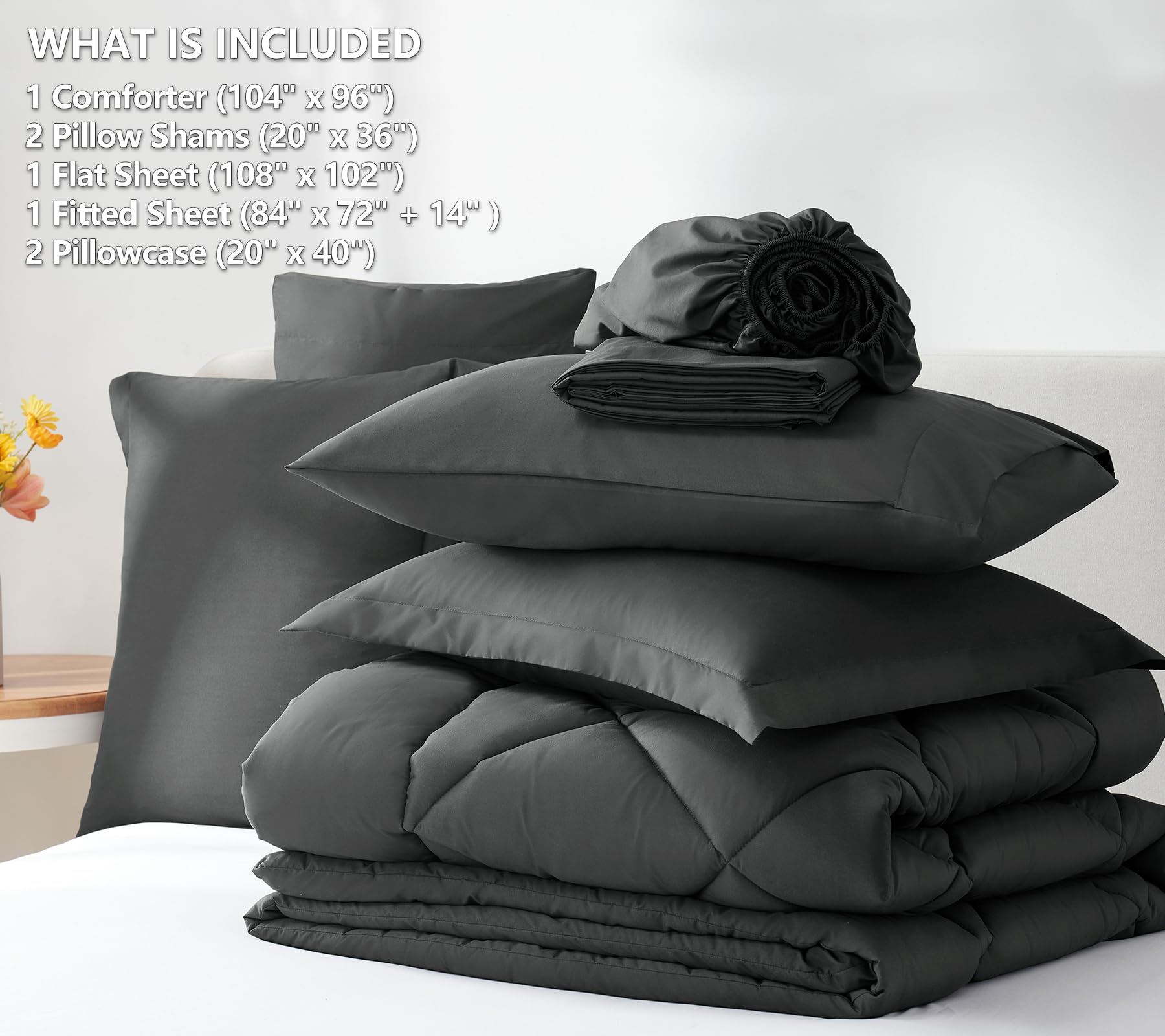 Foto 3 | Edredón California King con Fundas de Almohada CozyLux Gris Oscuro 7 Piezas - Venta Internacional