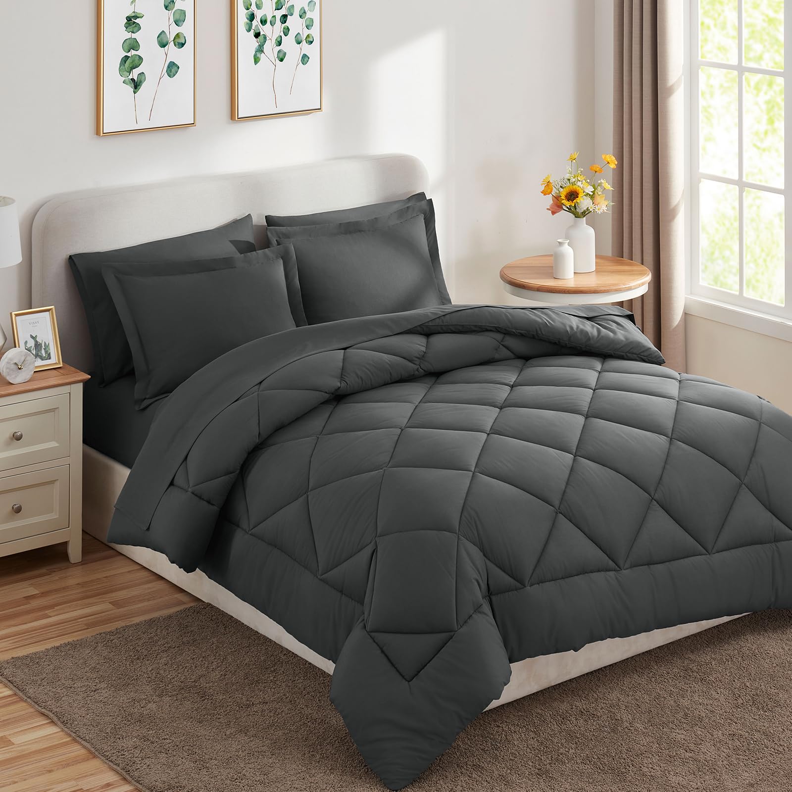Foto 6 pulgar | Edredón California King con Fundas de Almohada CozyLux Gris Oscuro 7 Piezas - Venta Internacional