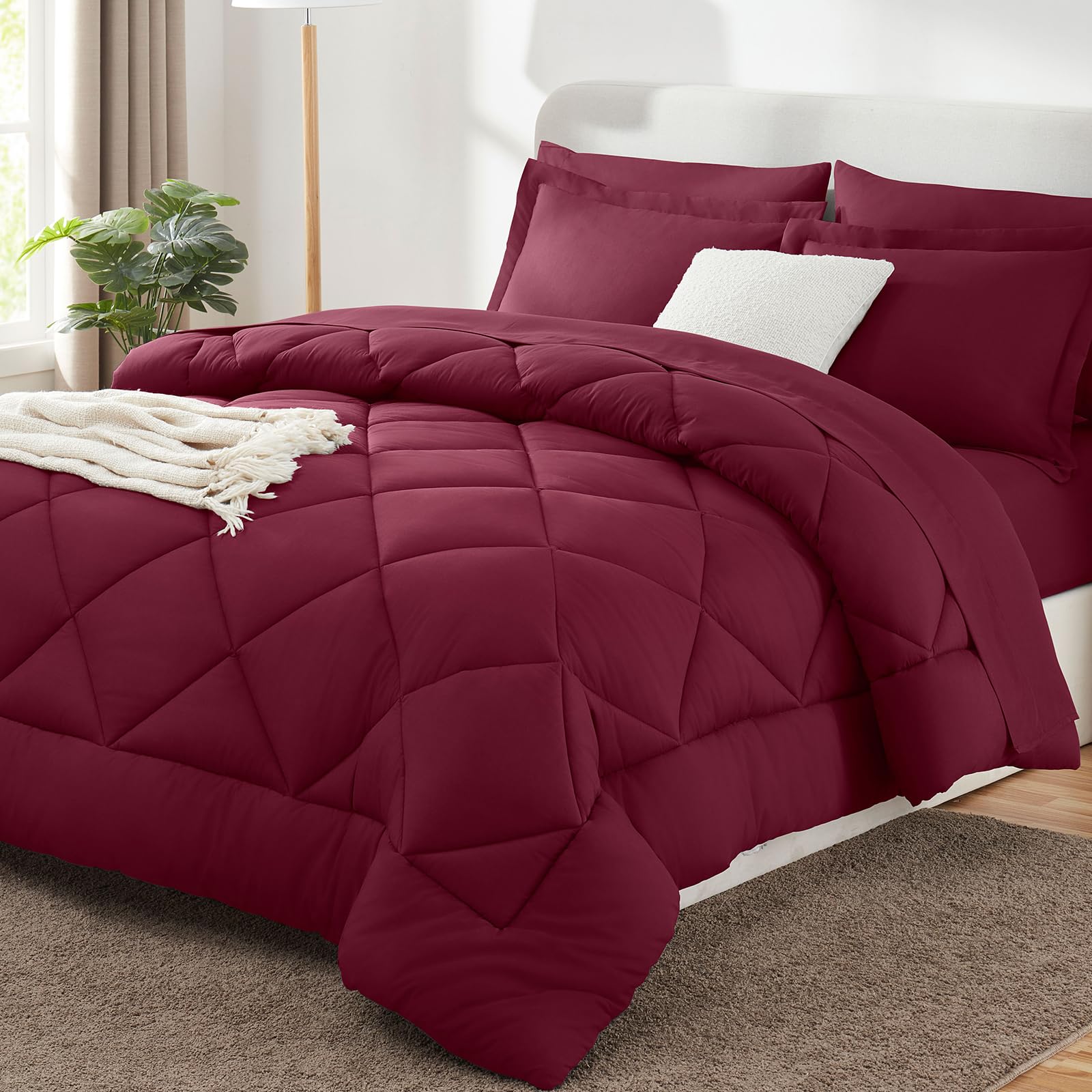 Foto 1 | Edredón Queen Size con Fundas de Almohada CozyLux Burdeos 7 Piezas - Venta Internacional