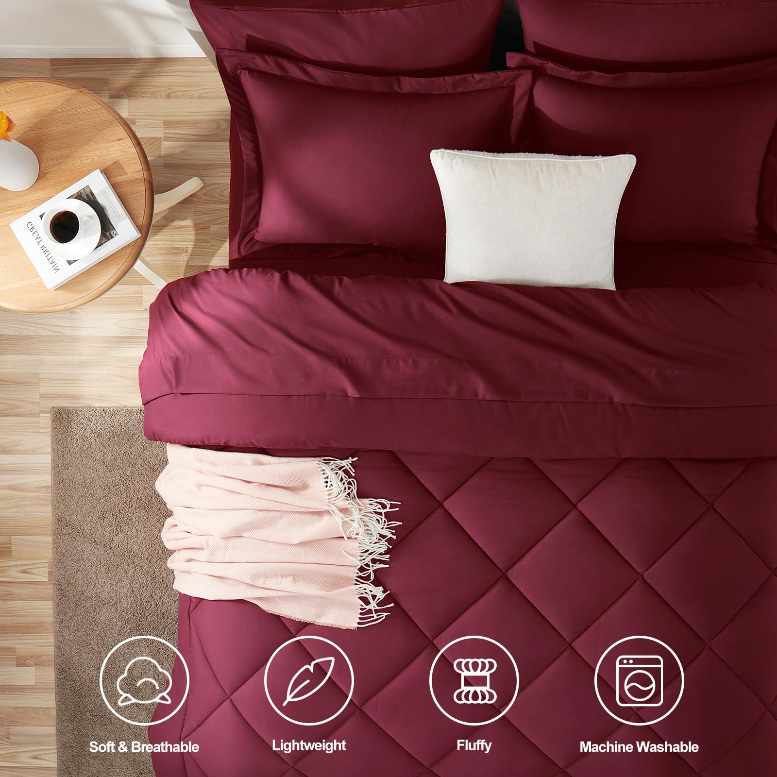 Foto 2 | Edredón Queen Size con Fundas de Almohada CozyLux Burdeos 7 Piezas - Venta Internacional