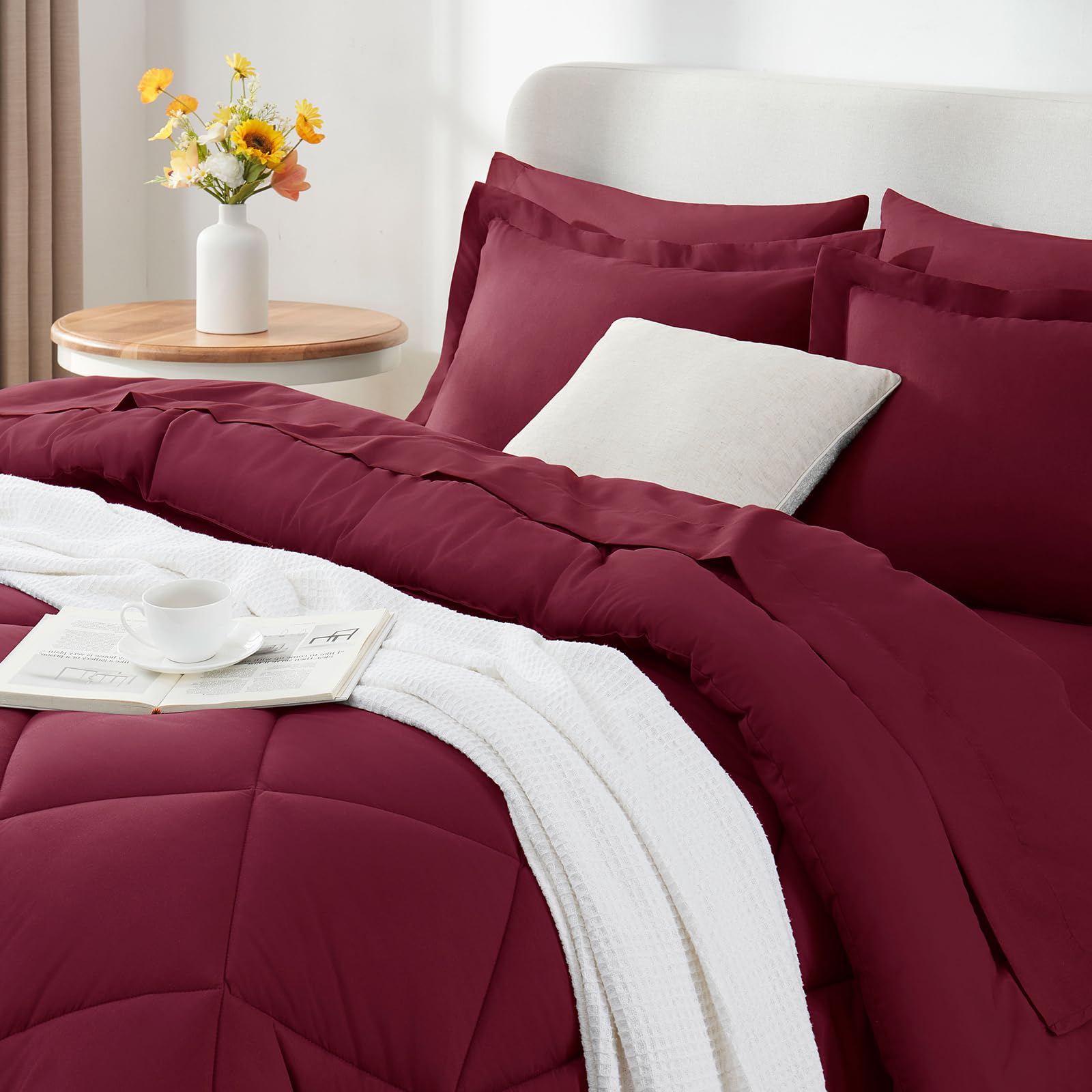 Foto 4 pulgar | Edredón Queen Size con Fundas de Almohada CozyLux Burdeos 7 Piezas - Venta Internacional