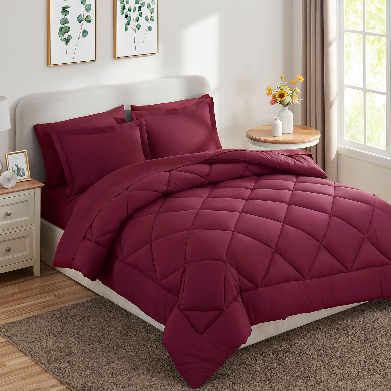 Foto 5 pulgar | Edredón Queen Size con Fundas de Almohada CozyLux Burdeos 7 Piezas - Venta Internacional