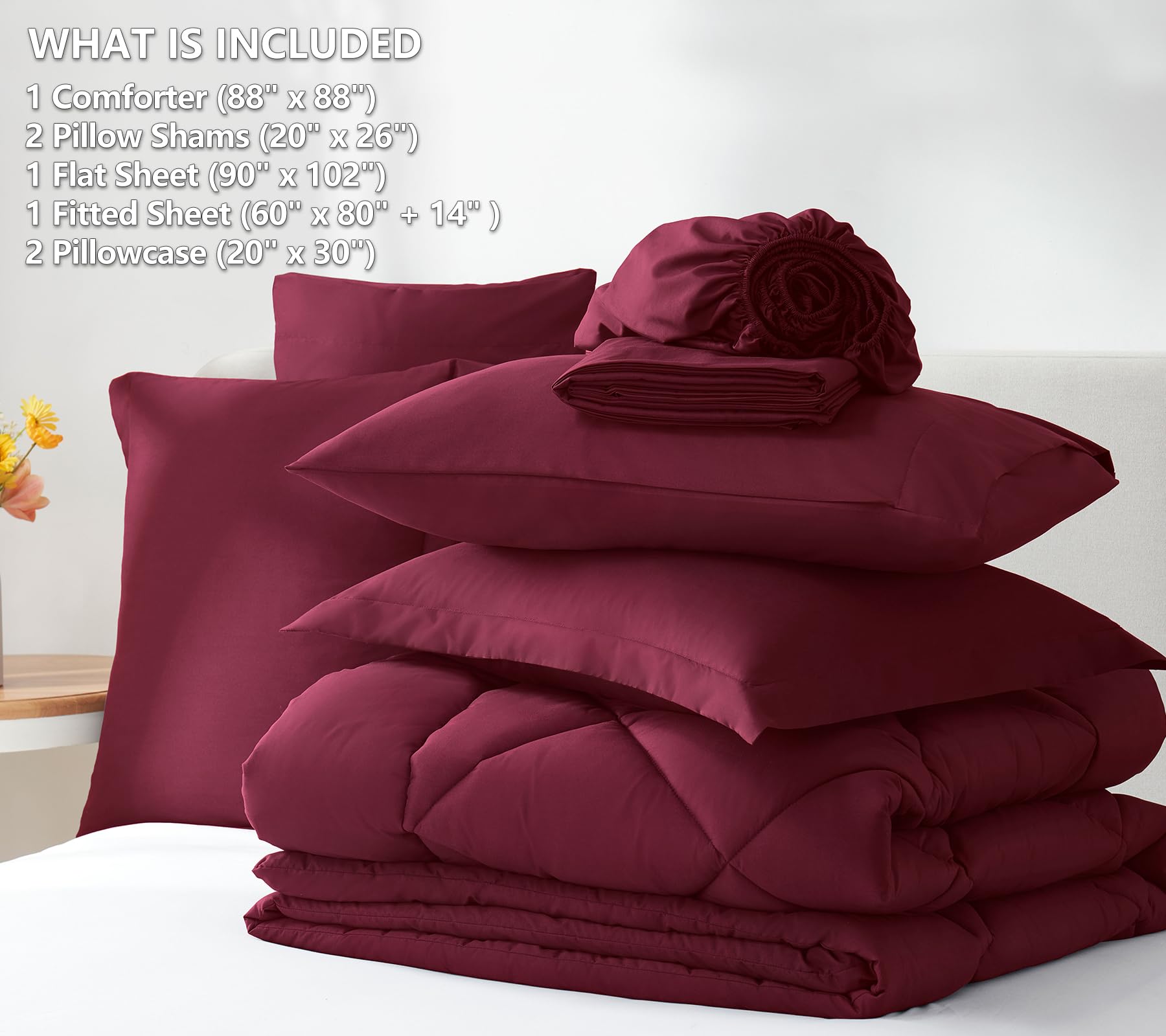 Foto 7 pulgar | Edredón Queen Size con Fundas de Almohada CozyLux Burdeos 7 Piezas - Venta Internacional