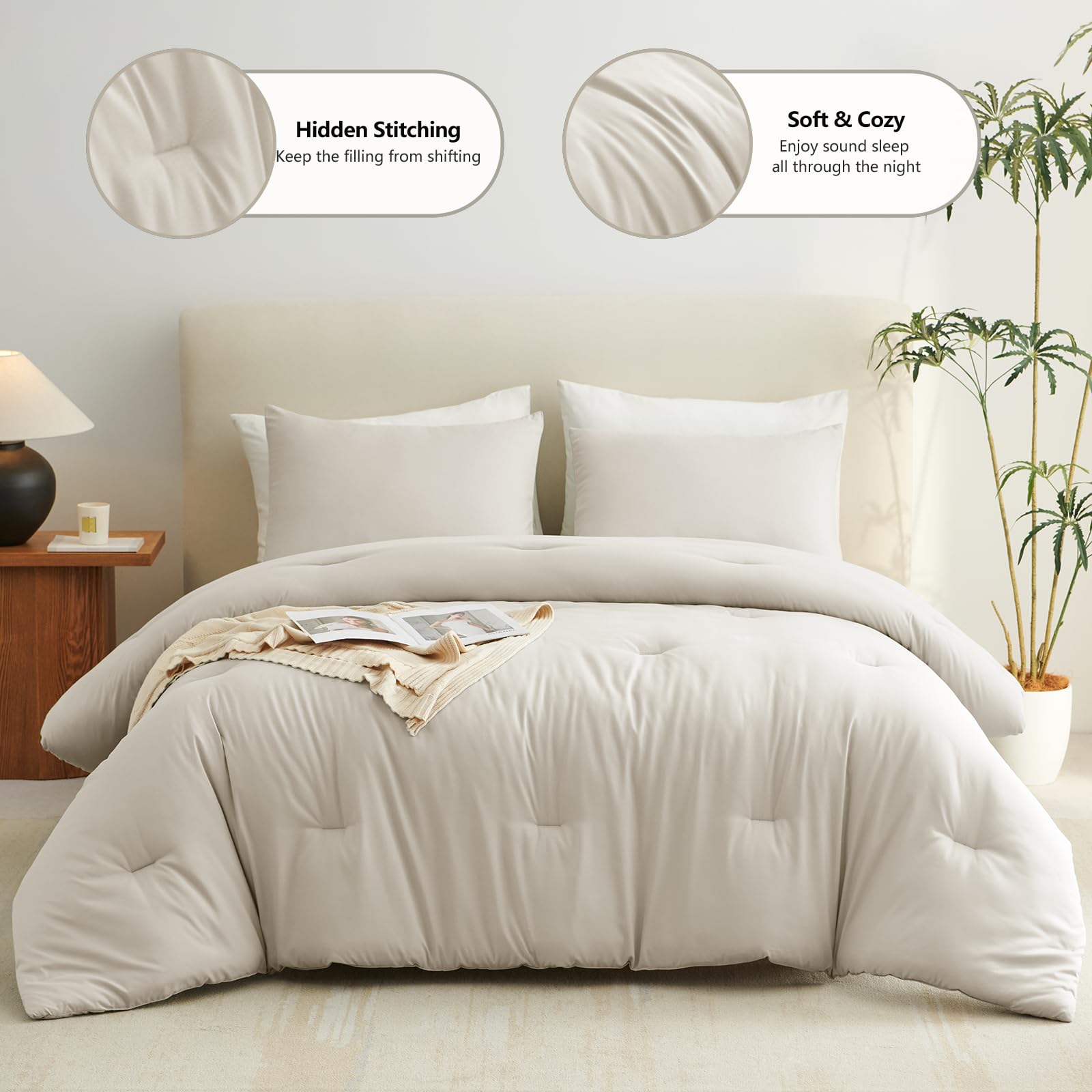 Foto 3 pulgar | Edredón Queen Size con Fundas de Almohada CozyLux Beige 3 Piezas - Venta Internacional