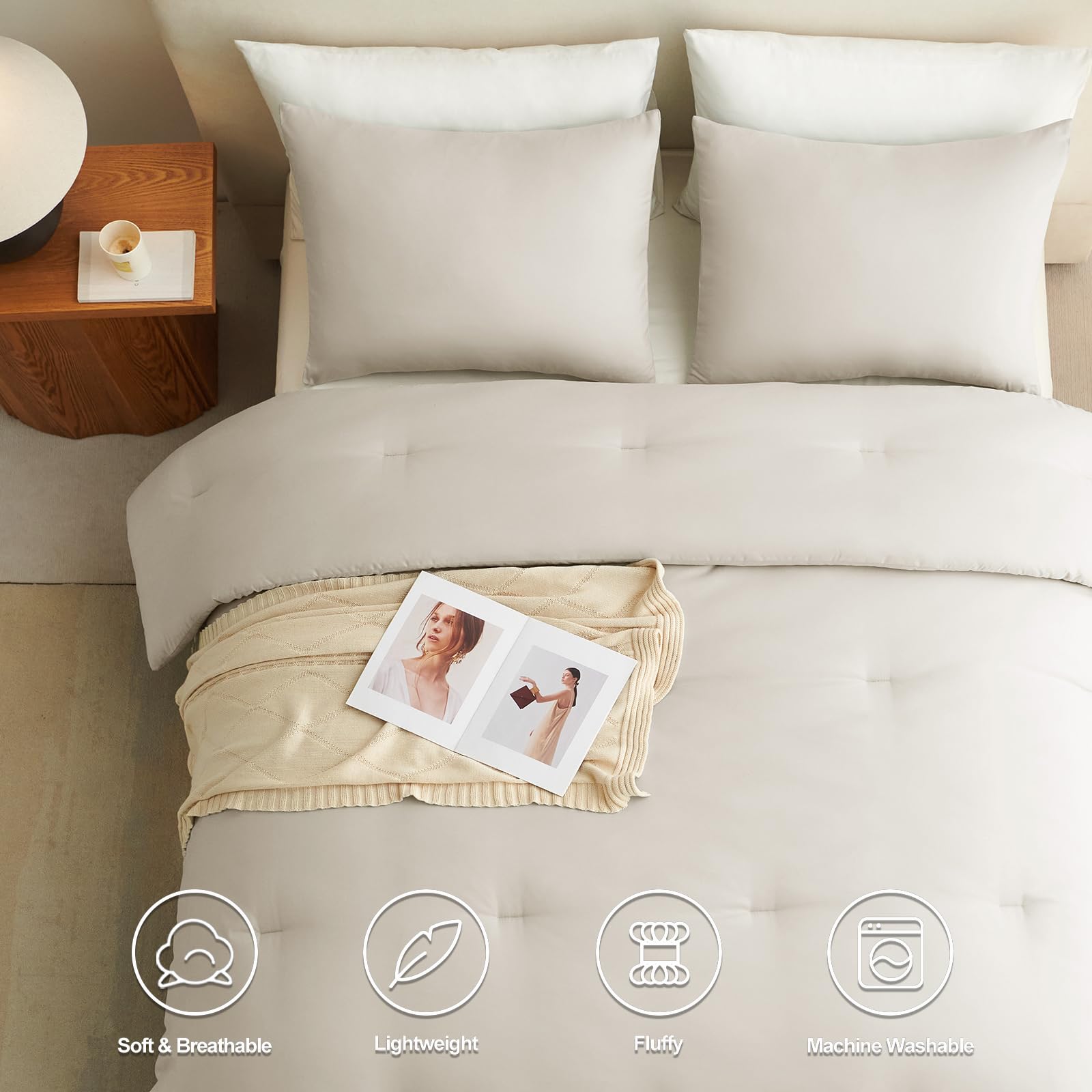 Foto 5 pulgar | Edredón Queen Size con Fundas de Almohada CozyLux Beige 3 Piezas - Venta Internacional
