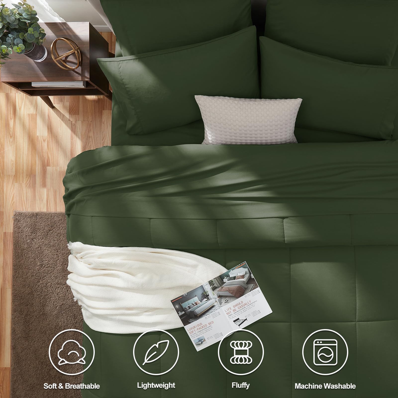 Foto 3 pulgar | Edredón Queen Size con Fundas de Almohada CozyLux Verde 7 Piezas - Venta Internacional