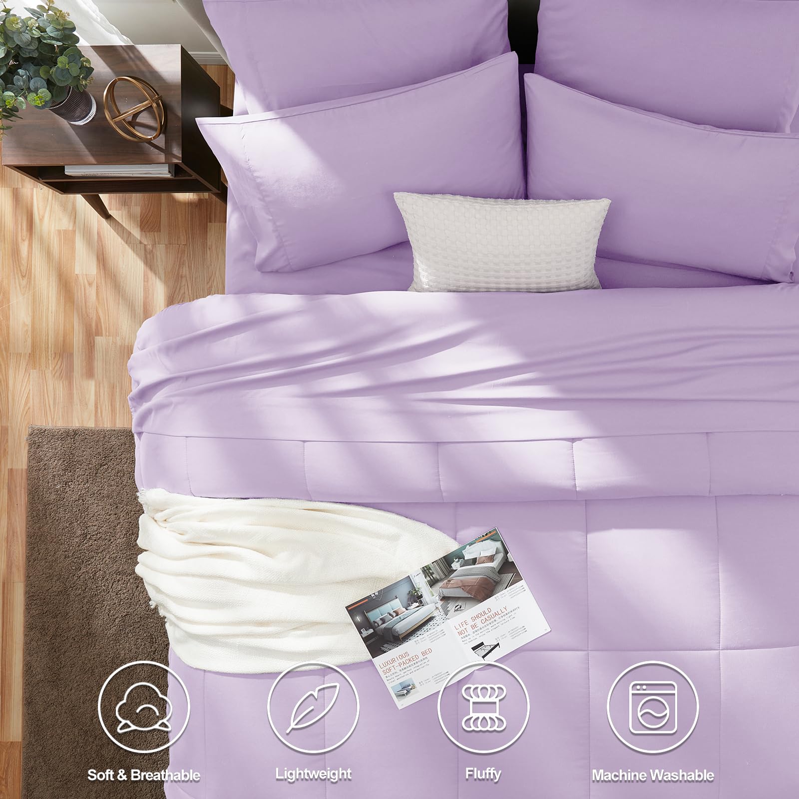 Foto 2 | Edredón Queen Size con Fundas de Almohada CozyLux Morado 7 Piezas - Venta Internacional