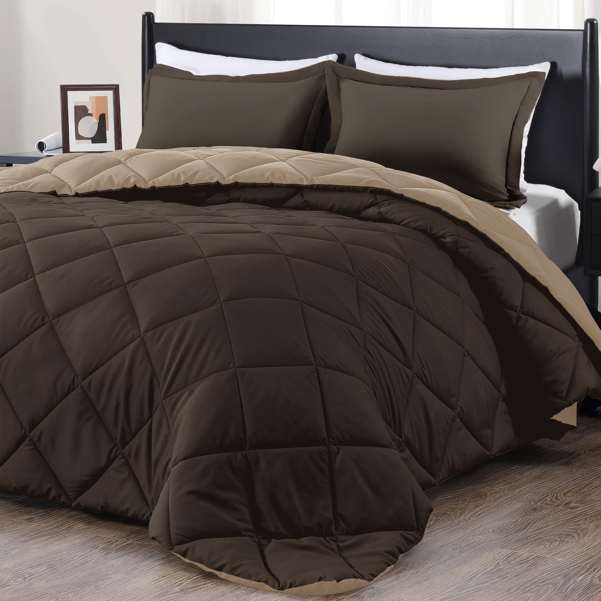 Foto 2 pulgar | Edredón King Size con Fundas de Almohada Downluxe Marrón 3 Piezas - Venta Internacional