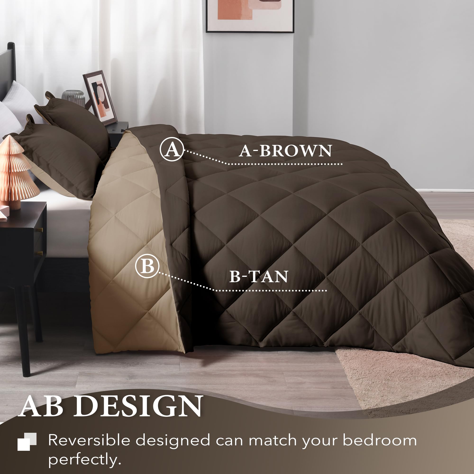 Foto 5 pulgar | Edredón King Size con Fundas de Almohada Downluxe Marrón 3 Piezas - Venta Internacional