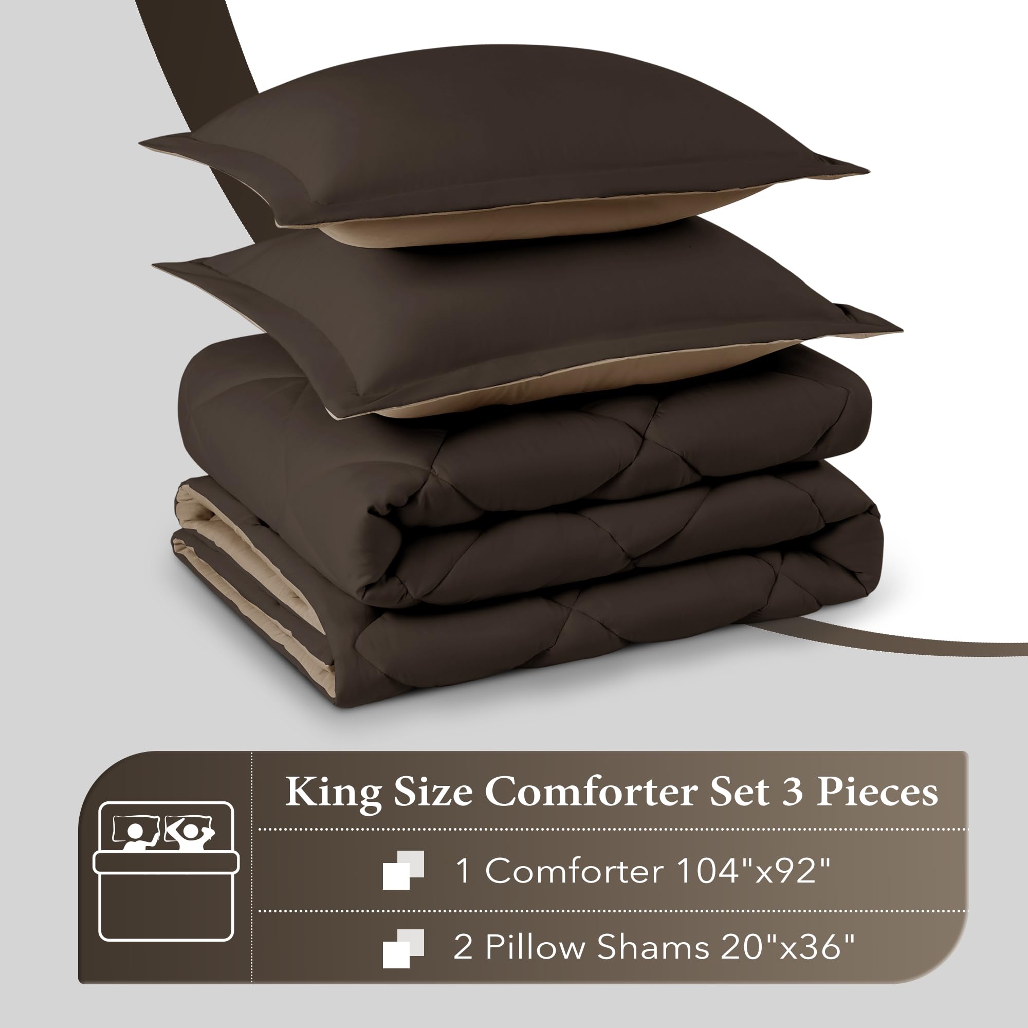 Foto 7 pulgar | Edredón King Size con Fundas de Almohada Downluxe Marrón 3 Piezas - Venta Internacional