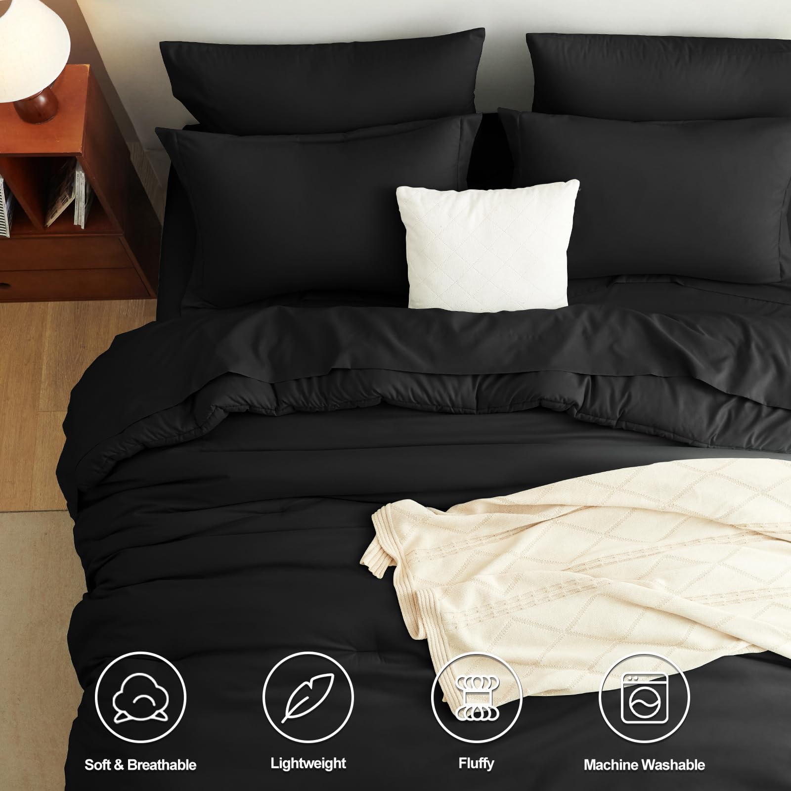 Foto 4 pulgar | Juego de Edredón Matrimonial CozyLux Negro 7 Piezas  - Venta Internacional