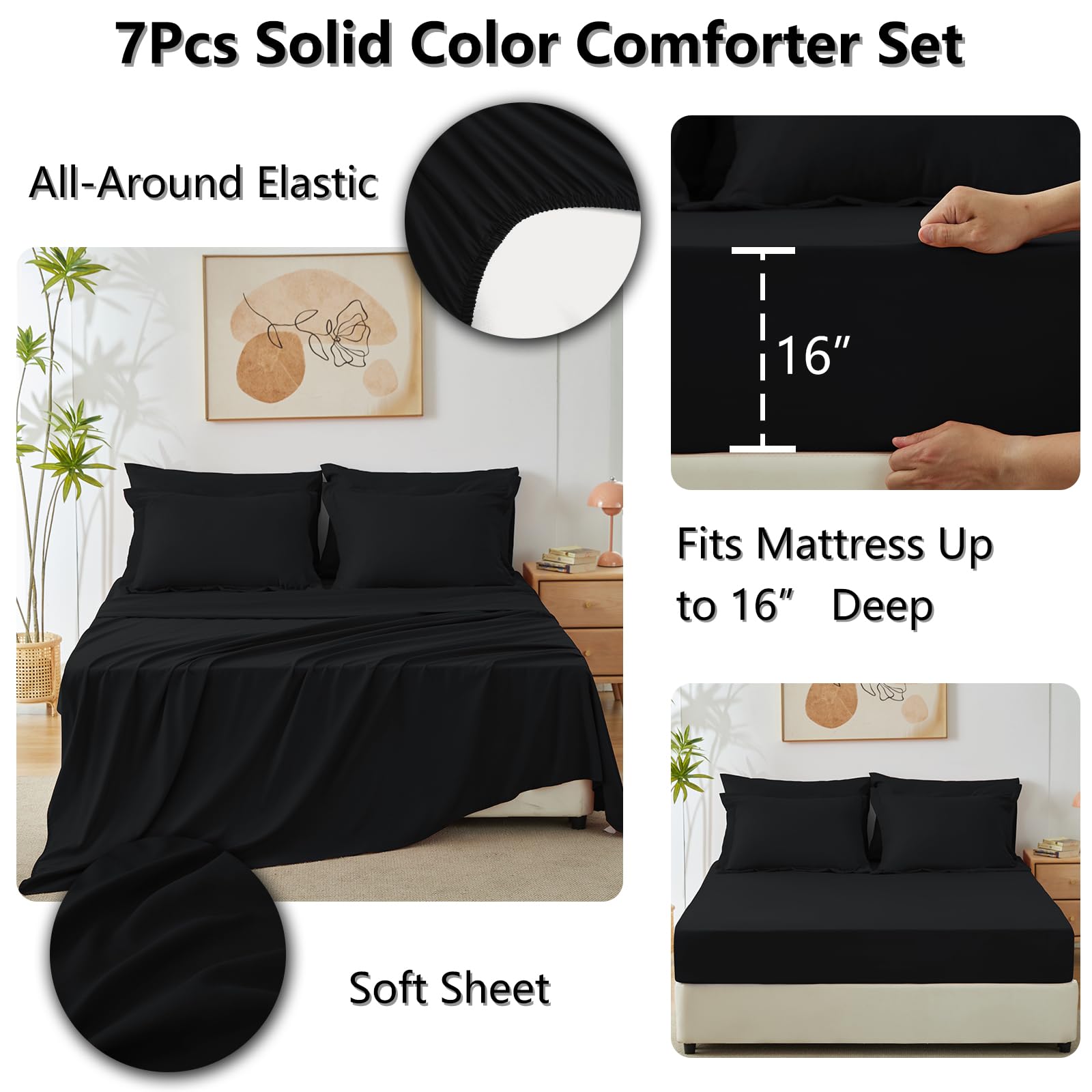 Foto 7 pulgar | Juego de Edredón Matrimonial CozyLux Negro 7 Piezas  - Venta Internacional